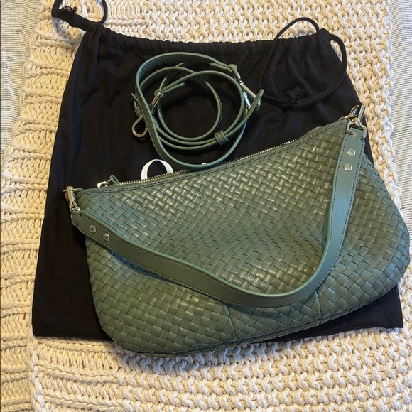 Quince mini woven leather shoulder bag in sage green. - Picture 5 of 10